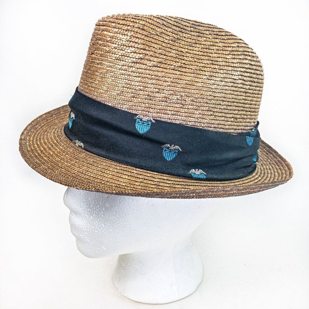 Vintage Straw Trilby Hat Federal Eagle Hatband